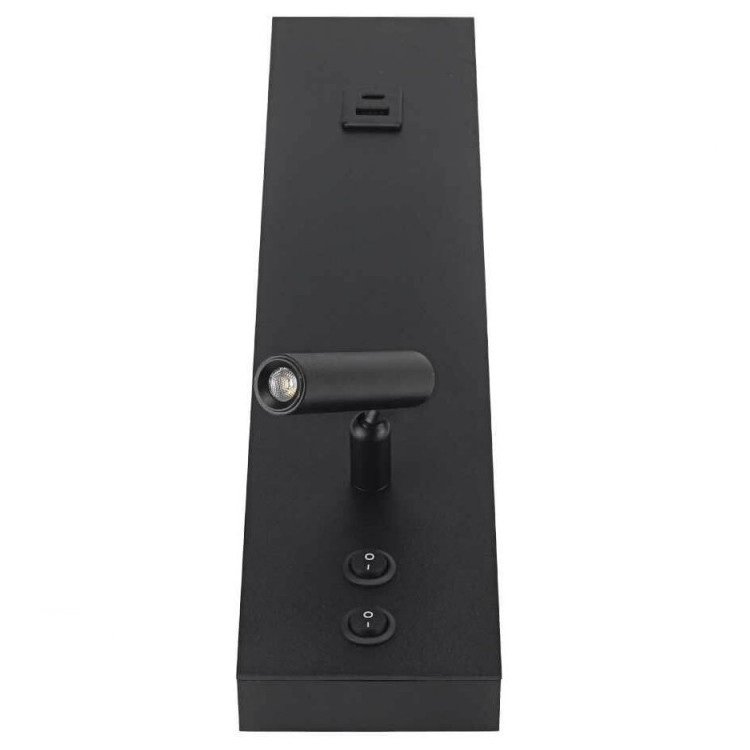 LED sieninis šviestuvas, 11W, ON/OFF jungiklis, USB, juodas, šilta balta šviesa