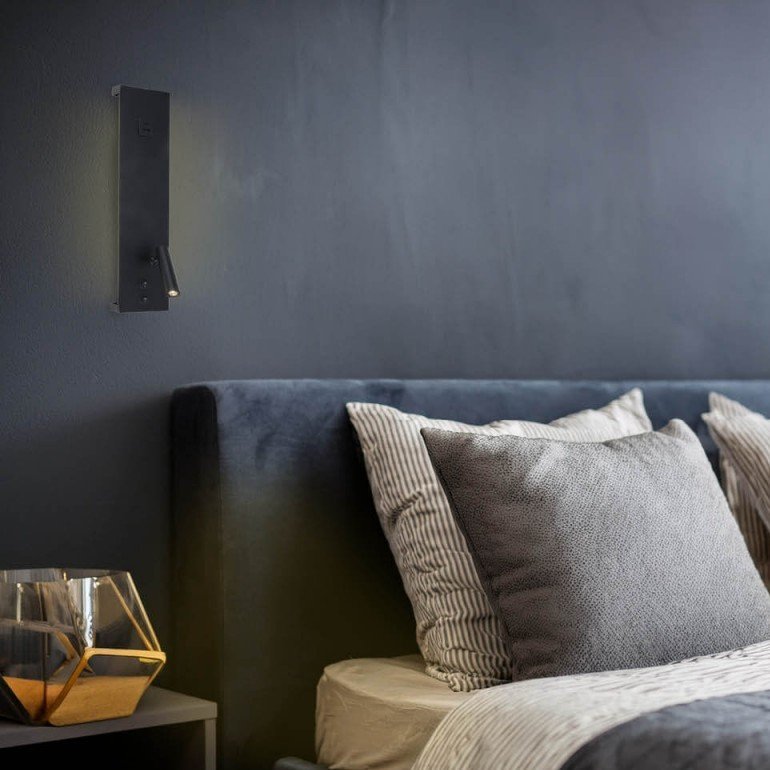LED sieninis šviestuvas, 11W, ON/OFF jungiklis, USB, juodas, šilta balta šviesa