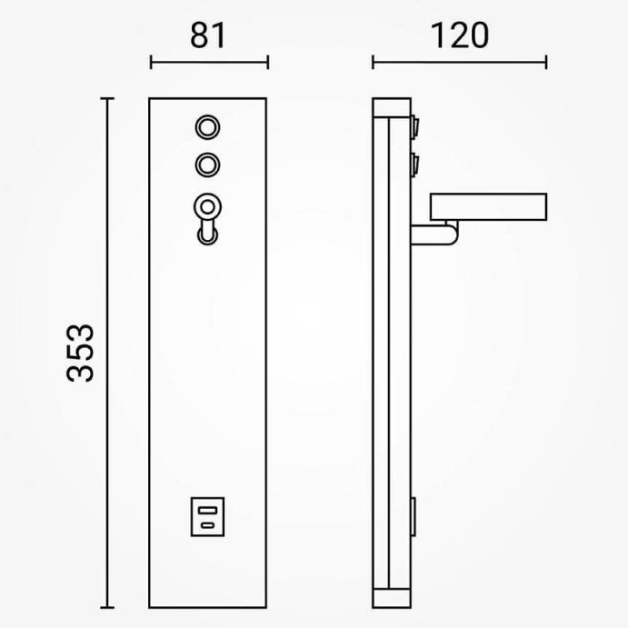 LED sieninis šviestuvas, 11W, ON/OFF jungiklis, USB, juodas, šilta balta šviesa