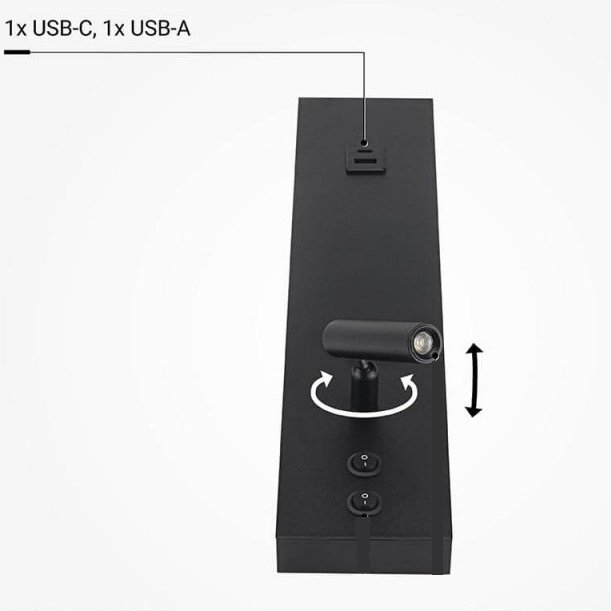 LED sieninis šviestuvas, 11W, ON/OFF jungiklis, USB, juodas, neutrali balta šviesa LED sieninis šviestuvas, 11W, ON/OFF jungiklis, USB, juodas, neutrali balta šviesa