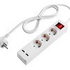Ilgintuvas, 1.5m, 3 lizdai, su jungtuku, 2xUSB