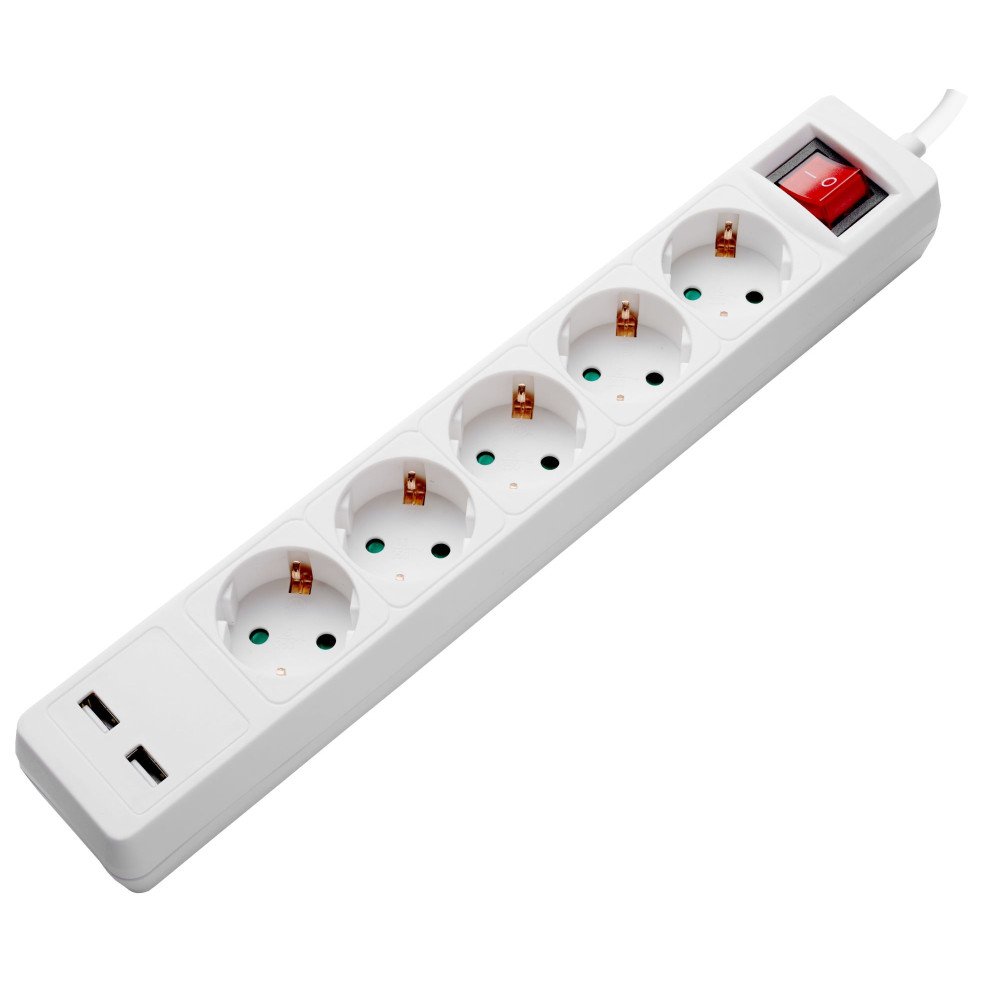 Ilgintuvas, 1.5m, 5 lizdai, su jungtuku, 2xUSB