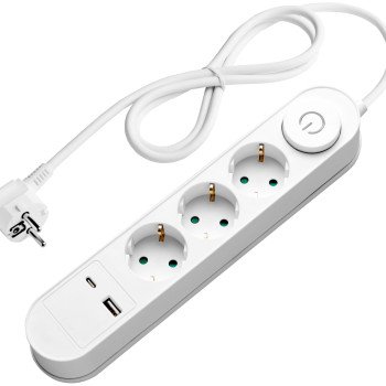 Ilgintuvas, 1.5m, 3 lizdai, su jungtuku, 2xUSB, ovalinis