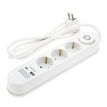 Ilgintuvas, 1.5m, 3 lizdai, su jungtuku, 2xUSB, ovalinis