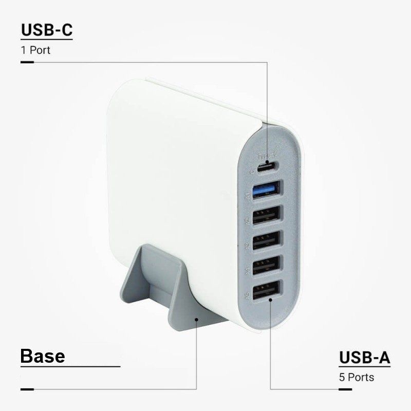 Įkrovimo daliklis, USB 5xTYPE-A, 1xTYPE-C