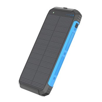 Power bank, 10Ah, 3.7V, saulės panelė 1.2W, LED 2W, juodas ir mėlynas