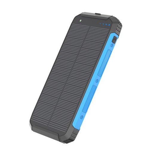 Power bank, 10Ah, 3.7V, saulės panelė 1.2W, LED 2W, juodas ir mėlynas Power bank, 10Ah, 3.7V, saulės panelė 1.2W, LED 2W, juodas ir mėlynas