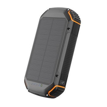 Power bank, 20Ah, 3.7V, saulės panelė 1.2W, LED 4W, juodas ir oranžinis