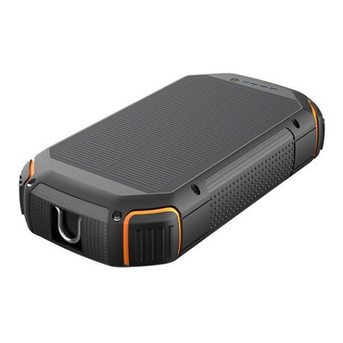 Power bank, 20Ah, 3.7V, saulės panelė 1.2W, LED 4W, juodas ir oranžinis