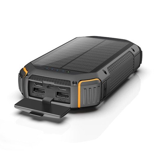 Power bank, 20Ah, 3.7V, saulės panelė 1.2W, LED 4W, juodas ir oranžinis