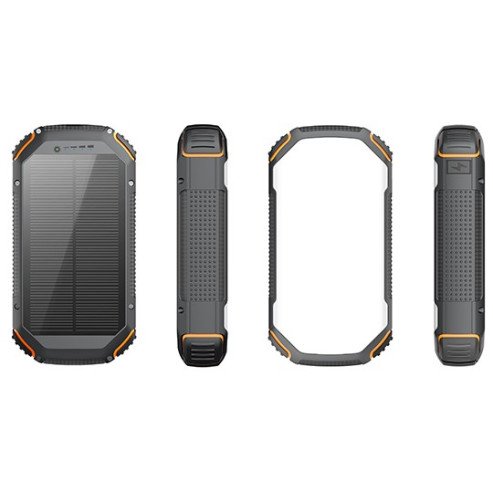 Power bank, 20Ah, 3.7V, saulės panelė 1.2W, LED 4W, juodas ir oranžinis