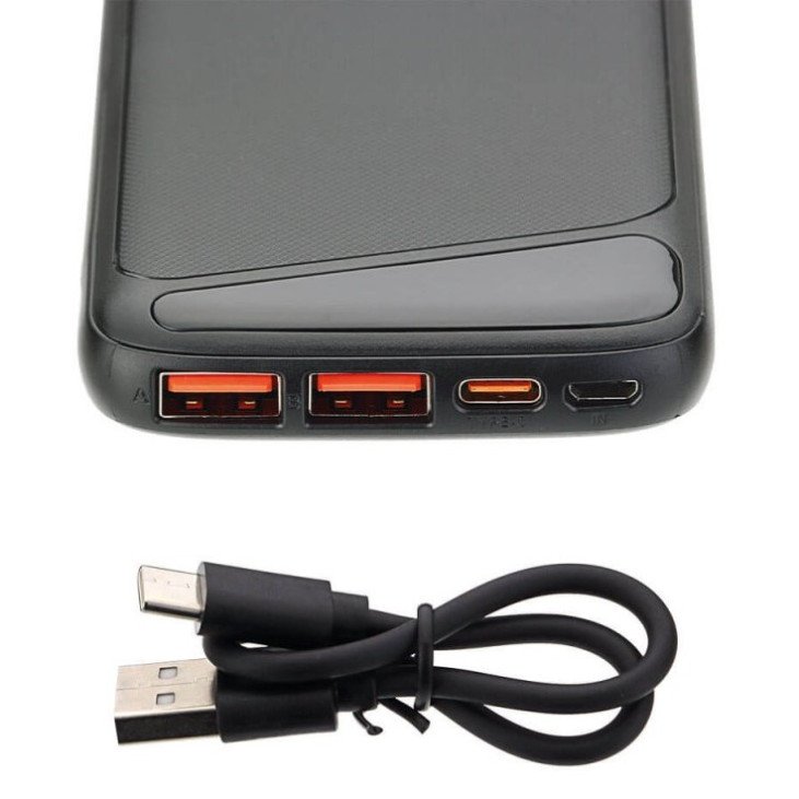 Power bank, 10Ah, 3.7V, Micro/Type-C jungtys, Max išėjimo galia 22.5W, juodas