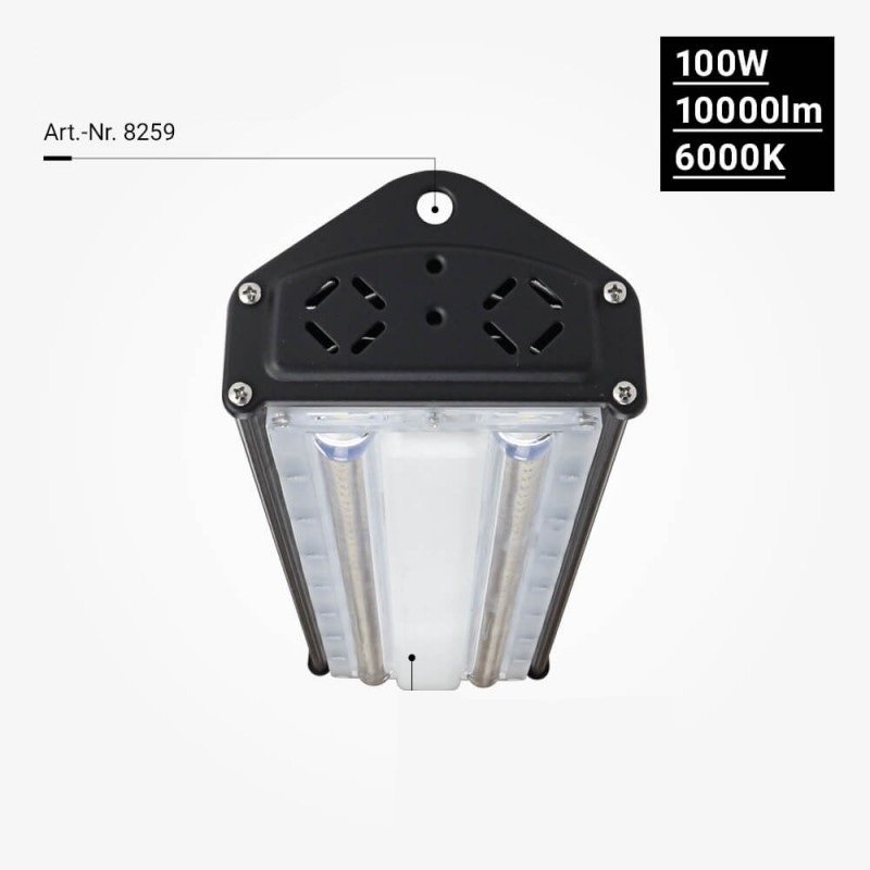 LED linijinis aukštuminis šviestuvas, 100W, šalta balta šviesa, IP65, IK08 LED linijinis aukštuminis šviestuvas, 100W, šalta balta šviesa, IP65, IK08