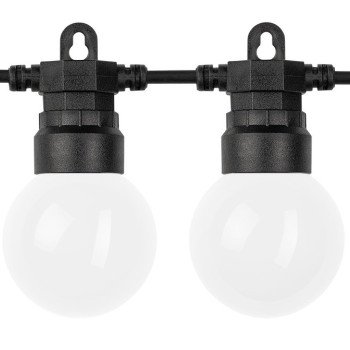 LED lauko saulės girlianda, 10m, 20 lizdų, G50, matinės lemputės, šilta balta šviesa