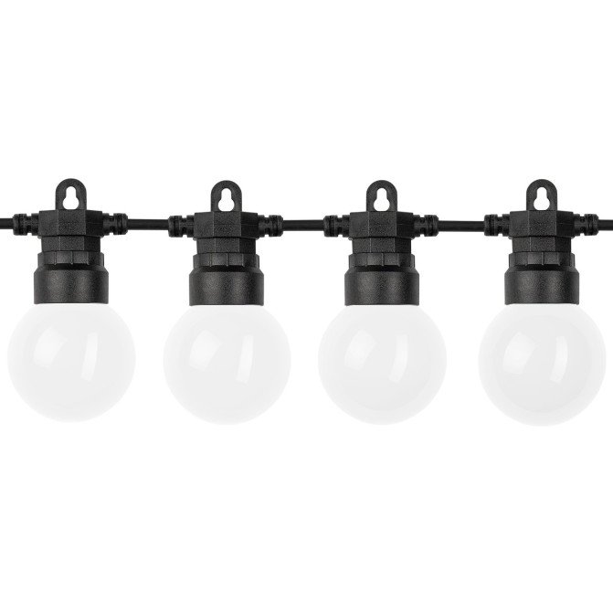 LED lauko saulės girlianda, 10m, 20 lizdų, G50, matinės lemputės, šilta balta šviesa LED lauko saulės girlianda, 10m, 20 lizdų, G50, matinės lemputės, šilta balta šviesa