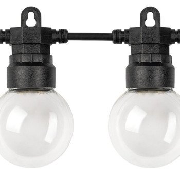 LED lauko saulės girlianda, 10m, 20 lizdų, G50, skaidrios lemputės, šilta balta šviesa