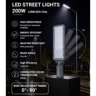 LED gatvės šviestuvas, reguliuojamas spindulys, 3 metai garantija, 120Lm/W, 200W, šilta balta šviesa LED gatvės šviestuvas, reguliuojamas spindulys, 3 metai garantija, 120Lm/W, 200W, šilta balta šviesa