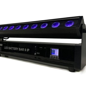 LED linijinis prožektorius, 9x10W, RGBA UV, su baterija, nuotolinis valdymas, vandeniui atsparus, 6in1