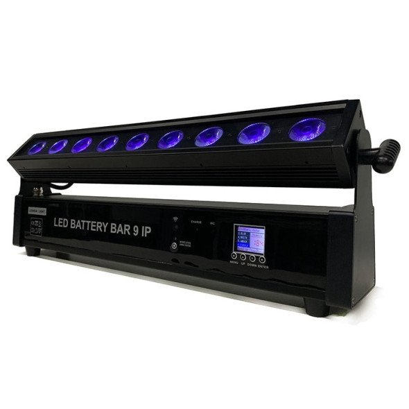 LED linijinis prožektorius, 9x10W, RGBA UV, su baterija, nuotolinis valdymas, vandeniui atsparus, 6in1