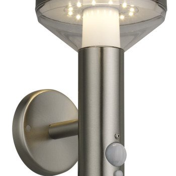 LED saulės sieninis Up šviestuvas, PIR jutiklis, poliruotas metalas, 2W, šilta balta šviesa
