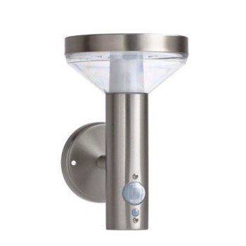 LED saulės sieninis Up šviestuvas, PIR jutiklis, poliruotas metalas, 2W, šilta balta šviesa