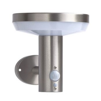LED saulės sieninis Up šviestuvas, PIR jutiklis, poliruotas metalas, 4.4W, šilta balta šviesa