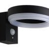 LED saulės sieninis šviestuvas, juodas, apvalus, PIR jutiklis, 6W, šalta balta šviesa