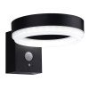 LED saulės sieninis šviestuvas, juodas, apvalus, PIR jutiklis, 6W, šalta balta šviesa