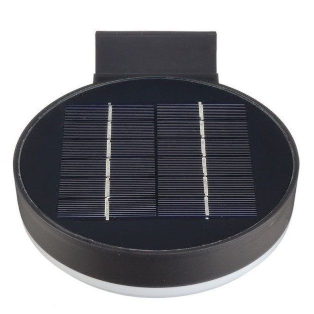 LED saulės sieninis šviestuvas, juodas, apvalus, PIR jutiklis, 6W, šalta balta šviesa