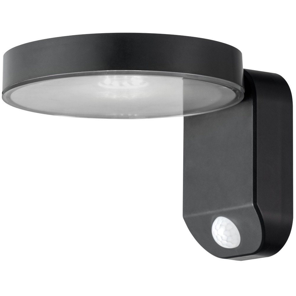 LED saulės sieninis šviestuvas, juodas, apvalus, 9W, šilta balta šviesa