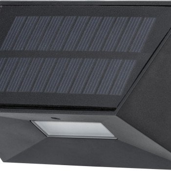 LED saulės sieninis šviestuvas, juodas, 0.5W, šilta balta šviesa