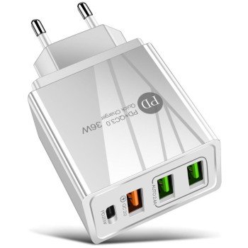 Greitas įkroviklis, 3xUSB, baltas
