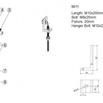 L laikiklis su M8x25mm varžtu ir savisriegiu