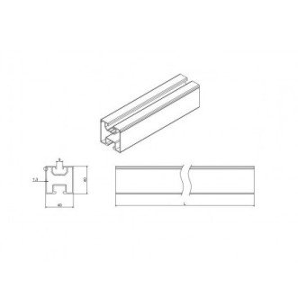 Aliumininis bėgelis, pilkas, R13, 2.4m, 40x40mm Aliumininis bėgelis, pilkas, R13, 2.4m, 40x40mm