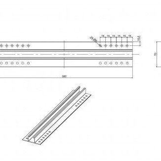 Aliumininis bėgelis, pilkas, 70x22x380mm Aliumininis bėgelis, pilkas, 70x22x380mm